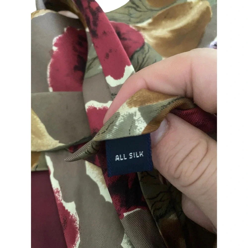 Pierre Cardin Mens Silk Necktie Floral Fruit Botanical Burgundy Tan Green‎ VTG
